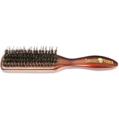Abbildung von Barbers Vintage Professionelle klassische Styler Bürste mit Wildschwein und Nylonborsten, Dunkelbraun, für gesundes Haar, fördert das Nachwachsen der Haare