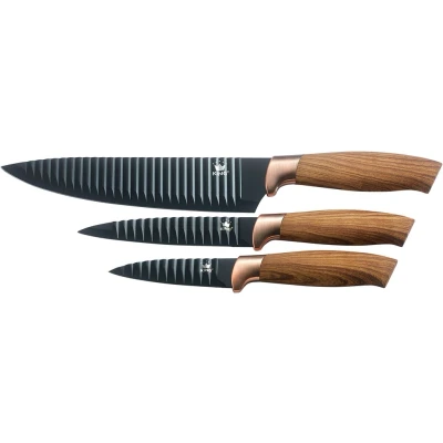 Abbildung von KING Messer Set &quot;Essential&quot;, (Set, 3 tlg., 1 Kochmesser 20cm, Universalmesser 12.5cm, Gemüsemesser 8.5cm), Wellenschliff, Griffe in Holzoptik, im Geschenketui