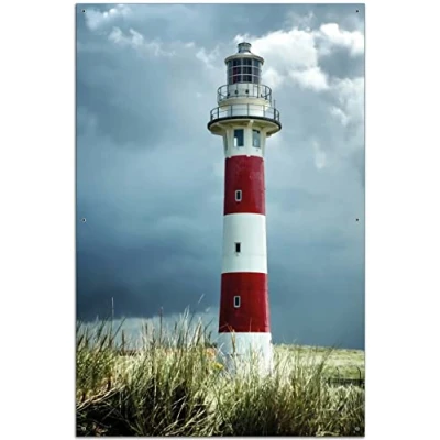 Abbildung von Wallario Outdoor Poster für Garten oder Balkon Leuchtturm am Strand, Motivbanner Größe: ca. 60 x 90 cm, Bild