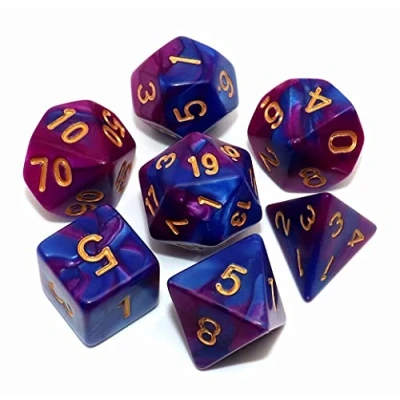Abbildung von Creebuy DND Würfel Set, polyedrische Rollenspiel Würfel, für Dungeon and Dragons, MTG, D&amp;D, D20, D12, D10, D8, D6, D4, 7 teilig, Blau Lila