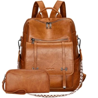 Abbildung von Leathario Rucksakck Damen Set Wasserdicht,Veganes Leder Cityrucksack,Rucksackhandtasche Mittelgroß, Diebstahlsich Tagesrucksack für Büro,Pendeln,Arbeit,Leicht Elegant Backpack Women Groß Reise