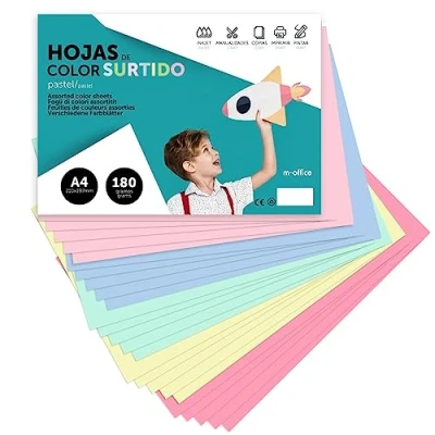 Abbildung von Farbkarton, Karton, A4, verschiedene Pastellfarben, 180 g, zum Basteln, Drucken von Dokumenten und kreativen Designs, Farbfolien m office (x250 Pastellsortiment)