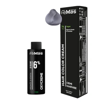 Abbildung von Femmas Haarfarbe Set Silver I Hair Color Cream 100ml + Oxycreme 6% Permanente Haar Coloration Entwickler Schonend &amp; langanhaltend Salon für Zuhause