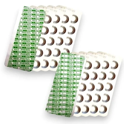 Abbildung von 100 Rapid Wassertest Tabletten 50 x pH Wert Wasserhärte Phenol Red DPD1 Freies Chlor für Wassertester und Pooltester Nachfüllpack Pool Zubehör Whirlpool Aquarium