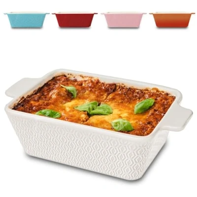 Abbildung von Praknu Auflaufform Klein Ofenfest Ofenform 28 cm 1,4 L Hoher Rand Mit Antihaftbeschicht, Keramik, (1 St), Für 2 Personen Lasagne, Tiramisu &amp; Auflauf Eckig