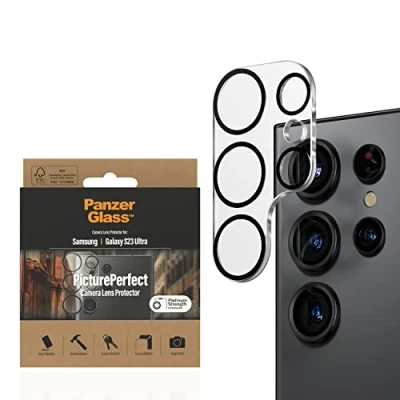 Abbildung von PanzerGlass™ Picture Perfect Kameraschutz für Samsung Galaxy S23 ultra kratzfester Objektivschutz aus gehärtetem Glas, klar und Anti Fingerprint volle Bildqualität