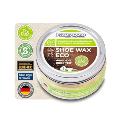 Abbildung von FIBERTEC Shoe Wax Eco Schuhwachs für Leder farblos Hochwirksame Lederpflege aus Bienen und Carnaubawachs, Schuhimprägnierung bluesign Zertifiziert ohne Lösungsmittel, Made in Germany, 500ml
