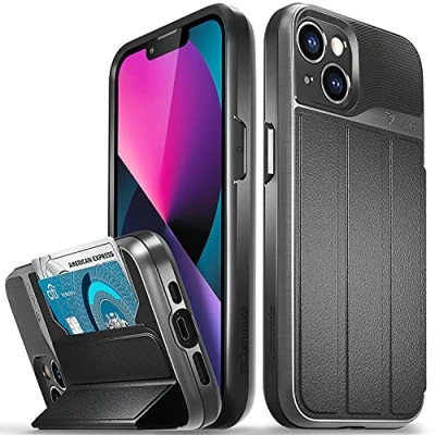 Abbildung von VENA vCommute Brieftasche Hülle für Apple iPhone 13 (6.1&quot; Inch), (Military Grade, Kartenfach) HandyHülle mit Standfunktion, Leder Flip Etui Schutzhülle Grau