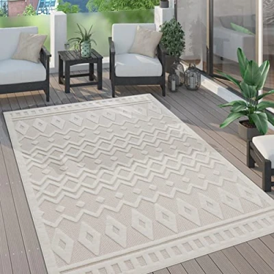 Abbildung von Paco Home Teppich &quot;Livorno 671&quot;, rechteckig, 14 mm Höhe, Uni Farben, Scandi, Rauten Muster, Hoch Tief Effekt, Outdoor geeignet