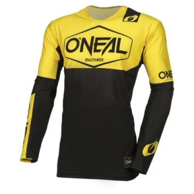 Abbildung von O&#039;NEAL Motocross Shirt Langarm MX MTB Mountainbike Leichtes Material, ergonomischer Slim Fit Schnitt für perfekte Passform Mayhem Jersey Hexx V.24 Erwachsene Gelb Schwarz Größe M