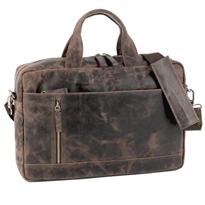 Abbildung von Roberto Romano handgefertigte Laptoptasche PALERMO aus Echtem Leder in braun 48211 Businesstasche, Umhängetasche, Aktentasche Modernes Design für Business und Freizeit