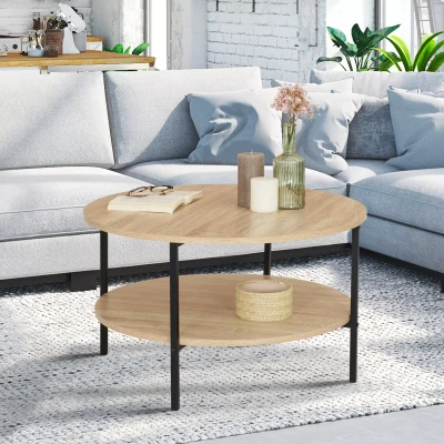 Abbildung von IDMarket Couchtisch mit doppelter Platte, rund, Detroit 70 cm, Industriedesign