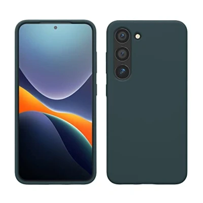Abbildung von kwmobile Hülle kompatibel mit Samsung Galaxy S23 dünnes Silikon Handy Case stoßfeste Handyhülle weiche Oberfläche Kabelloses Laden Dunkler Schiefer
