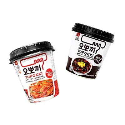 Abbildung von Yopokki Doppelpack Süß/Würzig + Jjajang Bohnen Reiskuchen im Becher Sweet/Spicy Black Beans Rice Cake Cups Tteokbokki koreanische OG ASIA 260g