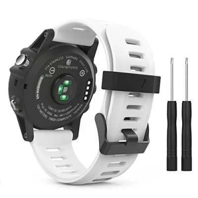 Abbildung von MoKo Armband Kompatibel mit Garmin Fenix 3/3 HR/Fenix 5X/5X Plus/Tactix Charlie/Descent Mk1/Quatix 3, Silikon Ersatzarmband Sportarmband Uhrenarmband Werkzeug, Weiß