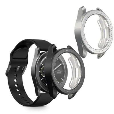 Abbildung von kwmobile 2X Schutzhülle kompatibel mit Xiaomi Watch S3 Hülle Fullbody Cover Set aus Silikon Schwarz Silber