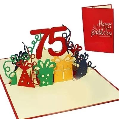 Abbildung von LINPopUp® Karte 3D Grußkarte Geburtstagkarte 75. Geburtstag party, rot, N231