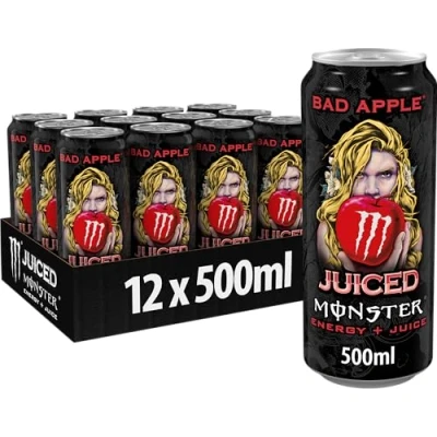 Abbildung von Monster Energy Bad Apple koffeinhaltiger Drink mit knackig frischem Apfel Geschmack in praktischen Einweg Dosen (12 x 500 ml)