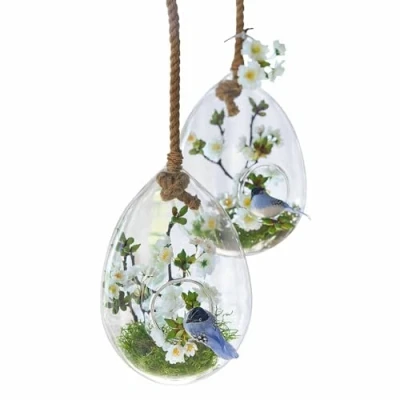 Abbildung von Loberon Glas Ei 2er Set Noam, mundgeblasen, individuell zu dekorieren, Deko Eier, Ostern, Osterdeko, Dekoration, Wohn Accessoire, Glas, Jute, klar/braun