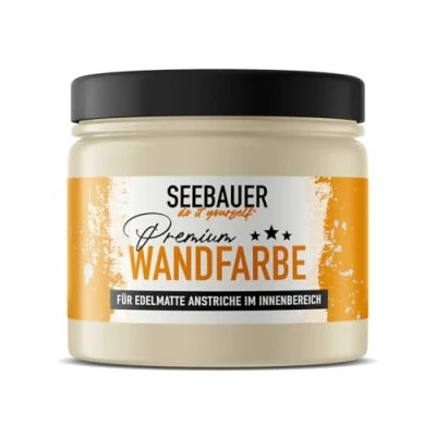 Abbildung von SEEBAUER diy Wandfarbe Beige 300ML für Innen (No. 433 Vanilla Cream) Edelmatte cremebeige Innenfarbe Beigetöne sehr hohe Deckkraft Matt, Abwaschbar und Tropffrei