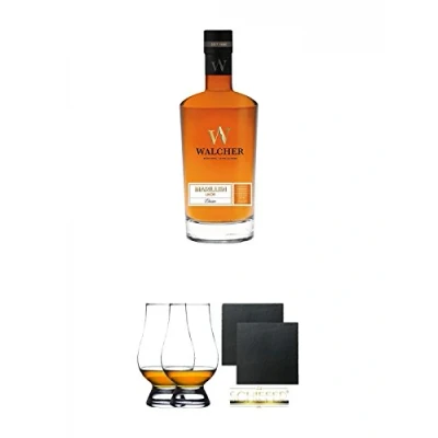 Abbildung von Walcher Marillenlikör Bio 28% 0,7 Liter + The Glencairn Glas Stölzle 2 Stück Schiefer Glasuntersetzer eckig ca. 9,5 cm Ø