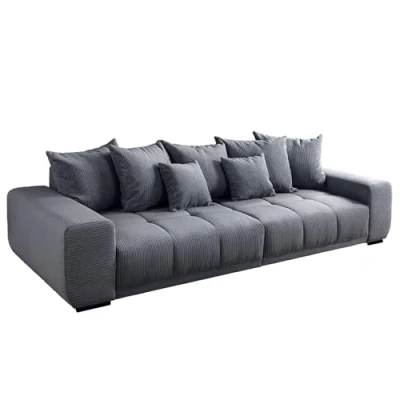 Abbildung von riess ambiente Big Sofa ELEGANCIA 285cm anthrazit, Einzelartikel 1 Teile, XXL Couch · Cord mit Federkern inkl. Kissen Modern Design