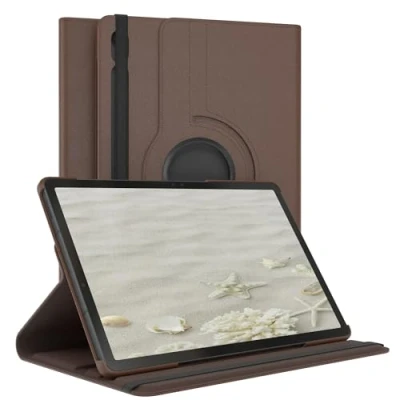 Abbildung von EAZY Case Tablet Hülle für Samsung Galaxy Tab S9 FE Schutzhülle 10.9 Zoll Smart Cover Rotationcase zum Aufstellen Klapphülle 360 drehbar mit Standfunktion Tasche Kunstleder Braun