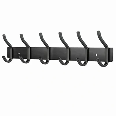 Abbildung von MEIJO Garderobenhaken Edelstahl, Hakenleiste Kleiderhaken Wand mit 6 Haken, Garderobe Garderobenleiste Wandgarderobe für Schlafzimmer Bad Küche (Schwarz, Haken)