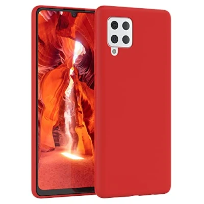Abbildung von EAZY CASE Premium Silikon Handyhülle kompatibel mit Samsung Galaxy A42 5G, Slimcover Kameraschutz und Innenfutter, Silikonhülle, Schutzhülle, Bumper, Handy Case, Hülle, Softcase, Rot