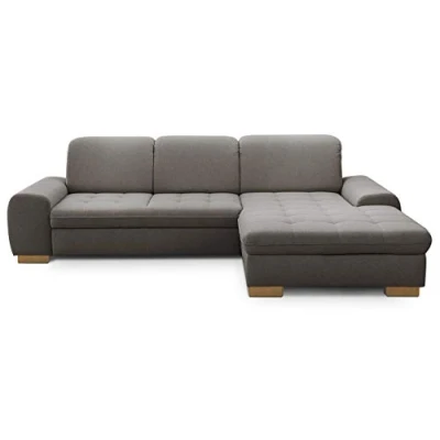 Abbildung von CAVADORE Sofaecke Lexi im Landhausstil / Schlafsofa in L Form mit XXL Longchair rechts und Federkern Inkl. Bett, Bettkasten Kopfteilfunktion 275 x 82 99 173 Flachgewebe: Hellgrau