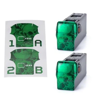 Abbildung von WRAPGRADE Folie Sticker kompatibel mit DJI Avata 2 Zwei Akkus (Emerald Skull)