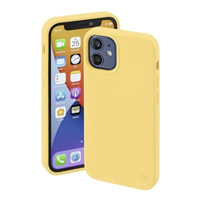 Abbildung von Hama Hülle für Apple iPhone 12 mini kompatibel mit MagSafe (Magnetische induktives Laden, Handyhülle schützt vor Stößen, Kratzern und Schmutz, seidig mattes Case aus robustem TPU) gelb