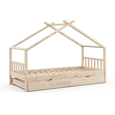 Abbildung von VitaliSpa Hausbett Design, Naturholz, 90x200 cm mit Gästebett