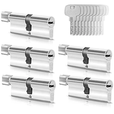 Abbildung von GERCAR 5x Knaufzylinder gleichschließend 5 Schließzylinder 30/30 inkl. 25 Schlüssel 60 mm Türschloss Zylinderschloss mit N+G Funktion gleichschliessendes 5er Set Länge: 60mm A:30 B:30