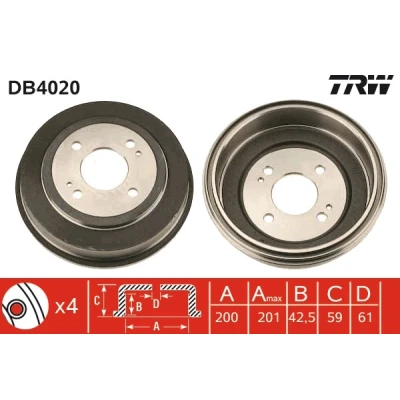 Abbildung von TRW DB4020 Bremstrommel 220 HONDA: CIVIC V Hatchback, 6 Coupe
