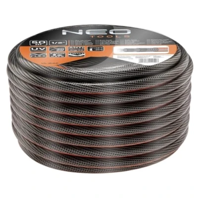 Abbildung von NEO TOOLS Pro Gartenschlauch 1/2 Zoll, 50 m Länge, 6 lagiger UV beständig, Flexibel Schlauch, Trinkwasserschlauch, Verdrehschutz Wasserschlauch aus Erst PVC mit Anti Algen Innenausstattung
