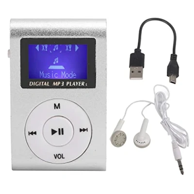 Abbildung von MP3 Musik Player, Tragbarer Sport Player mit Back Clip + LCD Bildschirm, Unterstützung für Bis zu 32G Speicherkarten,(Silber)