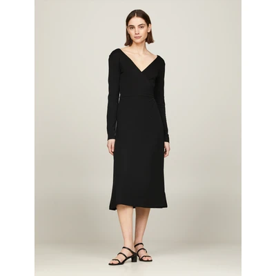 Abbildung von Tommy Hilfiger WRAP MIDI Dress Jerseykleid, Damen, Größe: Small, Black