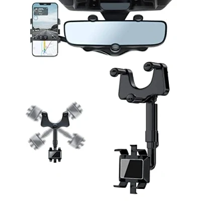 Abbildung von elthmpr Rückspiegel Telefonhalter Auto Handyhalter 360 Grad Drehbarer Und Einziehbarer Multifunktionaler Autotelefonhalter, Universelle Fahrzeug Handyhalterung für alle Mobiltelefone