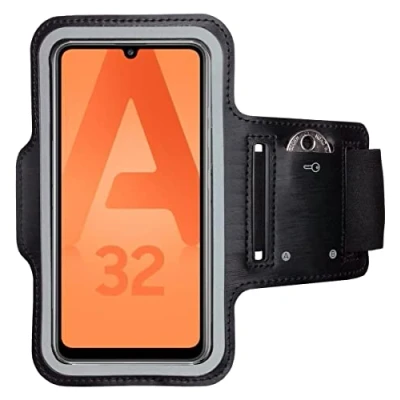 Abbildung von CoverKingz Sportarmband für Samsung Galaxy A32 4G Armtasche mit Schlüsselfach Oberarm Halterung Sport Laufarmband Handy Armband Schwarz
