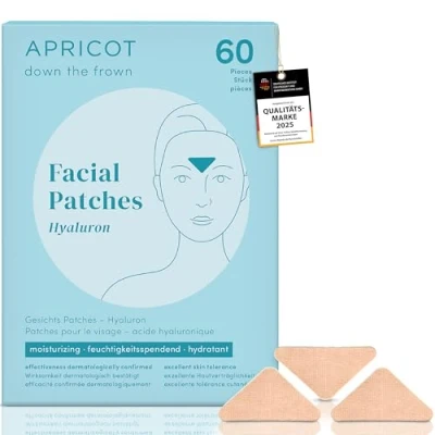Abbildung von APRICOT “down the frown“ Zornesfalten Pflaster I Facial Patches Minderung von Zornesfalten, mit Hyaluron Anti Falten 60 Stk. Faltenpflaster (Hyaluron für normale bis trockene Haut)