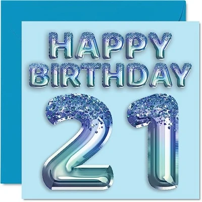 Abbildung von Geburtstagskarte zum 21. Geburtstag für Männer Blauer Glitzer Partyballon Happy Birthday Karten 21 Jahre alten Mann, Bruder, Sohn, Neffe, Onkel, 145 mm x