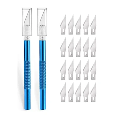 Abbildung von 2 Stück Cutter für DIY Art Work Cutting, Skalpell mit 20 Ersatzklingen, Bastelmesser Cuttermesser Hobbymesser Schnitzmesser Caving, Skulptur, Fensterfolie, Lackschutzfolien (Blau)