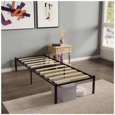 Abbildung von Dreamzie Bett 90x200 cm aus Metall mit Lattenrost Bettrahmen Holzlatten Bettgestell Höhe 41cm Schwarz