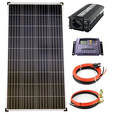 Abbildung von Komplettset 1x130 Watt Poly Solarmodul NM 600 W Spannungswandler 10A Laderegler gelb Photovoltaik Inselanlage