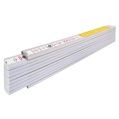 Abbildung von STABILA Zollstock Type 417, 2 m, weiß, weiß/gelbe metrische Schnellablese Skala, Winkelfunktion, Meterstab aus PEFC zertifiziertem Holz, Stahlblechgelenke mit integrieter Stahlfeder
