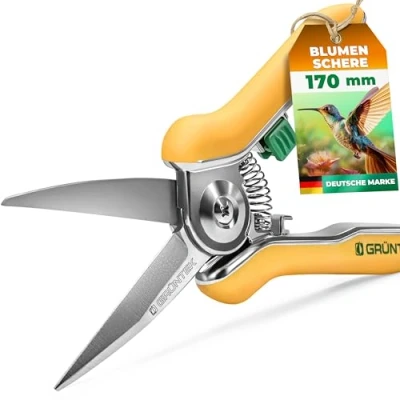 Abbildung von GRÜNTEK Gartenschere Rosen Pflanzenschere COLIBRI 170mm Edelstahlklingen mit Zink Legierung, Blumenschere Soft Touch Ergo Griff, Rosenschere Bypass