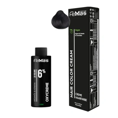 Abbildung von Femmas Haarfarbe Set Kühles Mittelbraun 4.01 I Hair Color Cream 100ml + Oxycreme 6% Permanente Haar Coloration Entwickler Schonend &amp; langanhaltend Salon für Zuhause