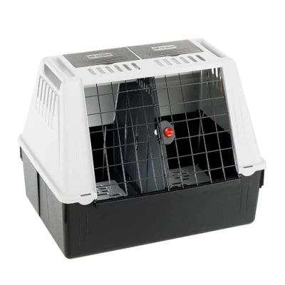 Abbildung von Ferplast Hundebox Auto Atlas CAR 80, Hundebox, Transportbox Hund, Doppelte Schiebeöffnung, Doppeltes Staufach, Praktische Tragegriffe, Abtropfmatte, Max. 20 kg, 82 x 51 H 61 cm