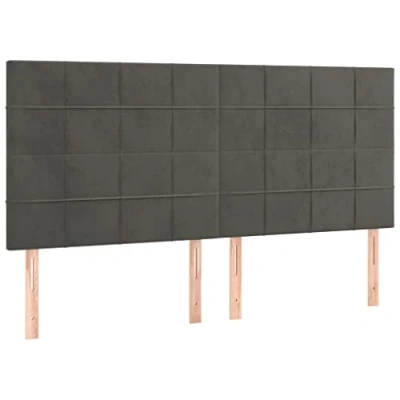 Abbildung von vidaXL Kopfteil 4 STK., Bettkopfteil mit Holzbeinen, Höhenverstellbar Polsterkopfteil für Bett, Betthaupt Bettzubehör Schlafzimmer, Dunkelgrau 90x5x78/88cm Samt